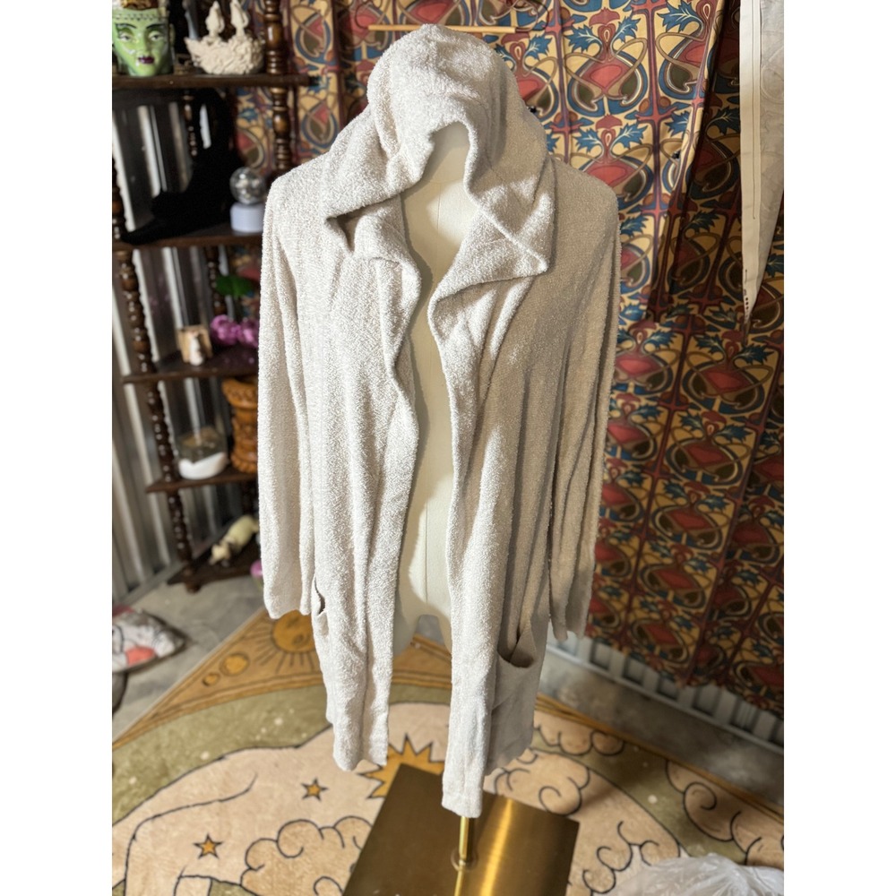 Barefoot Dreams CozyChic Lite Hooded Cardigan Long Sleeve Open Front Pockets M